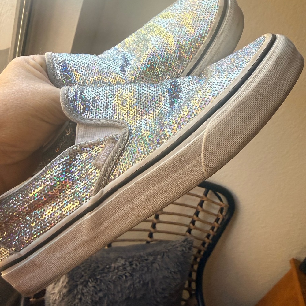 Vans Women’s Holographic Sequin Slip-On Sneakers - Silver Iridescent - Picture 3 of 3